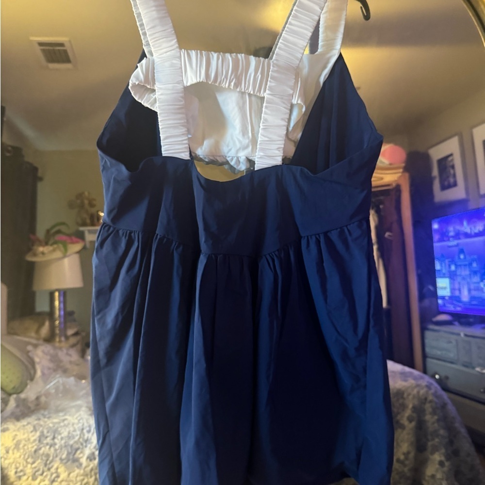Navy Blue Tennis Dress with White Straps - Picture 6 of 10